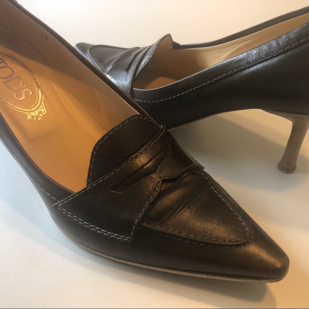 Tod’s brown leather pumps size 39, (kitten heel)